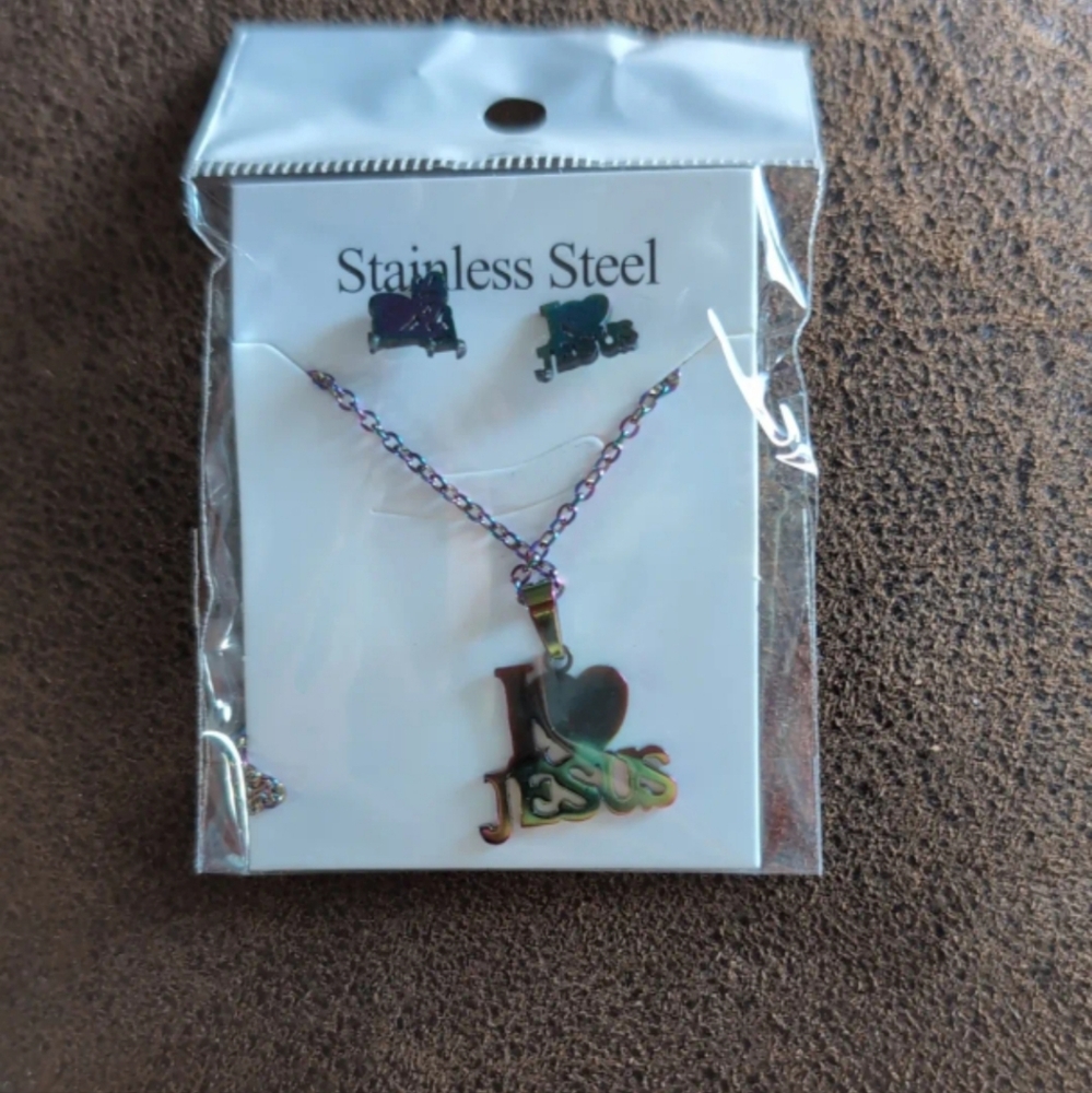 I ❤️ Jesus Multicolored Earring & Necklace Set